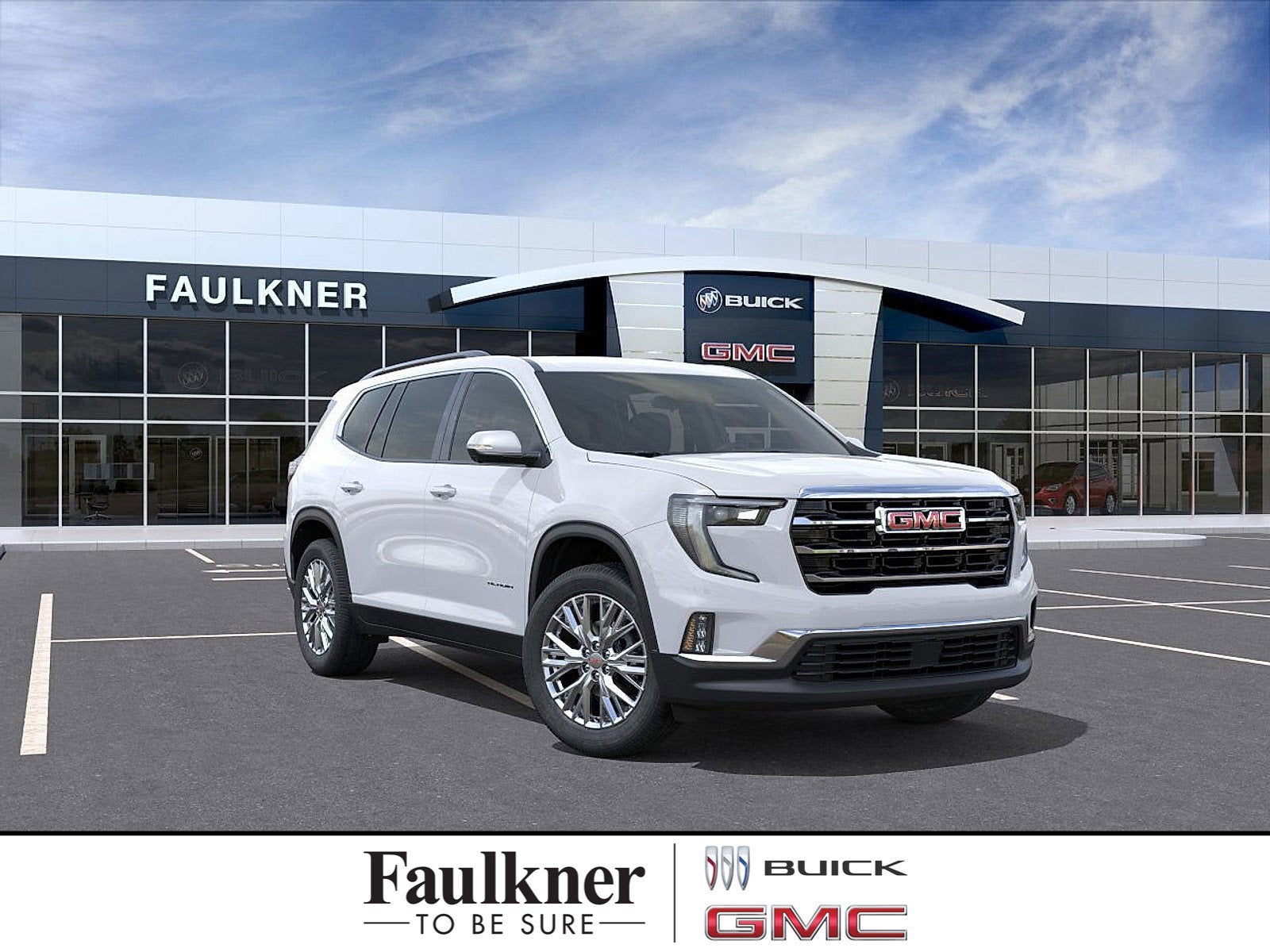2026 GMC Acadia Elevation in Summit White — front three-quarter view
