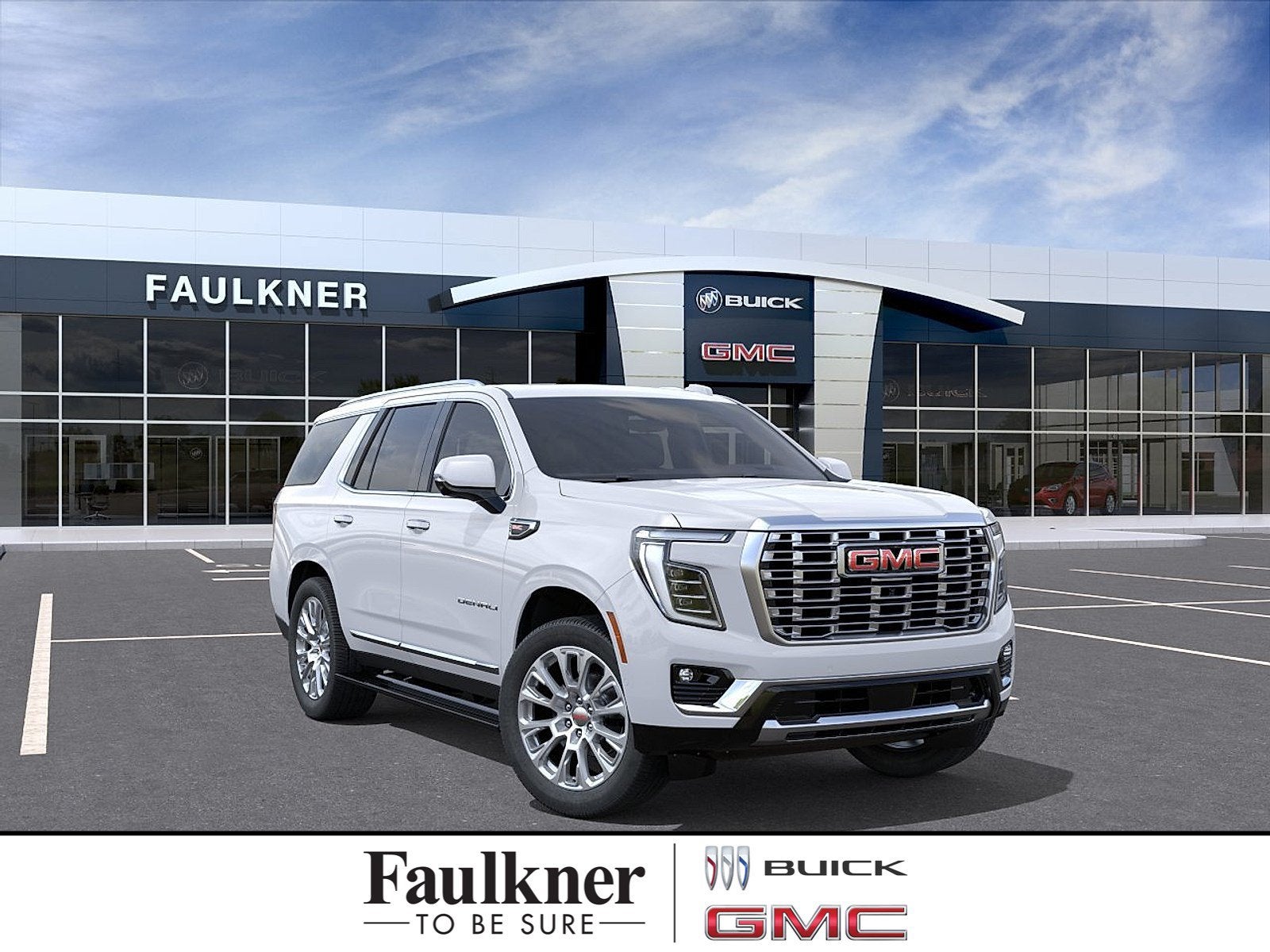 2026 GMC Yukon Denali in Glacier White Tricoat — front three-quarter view