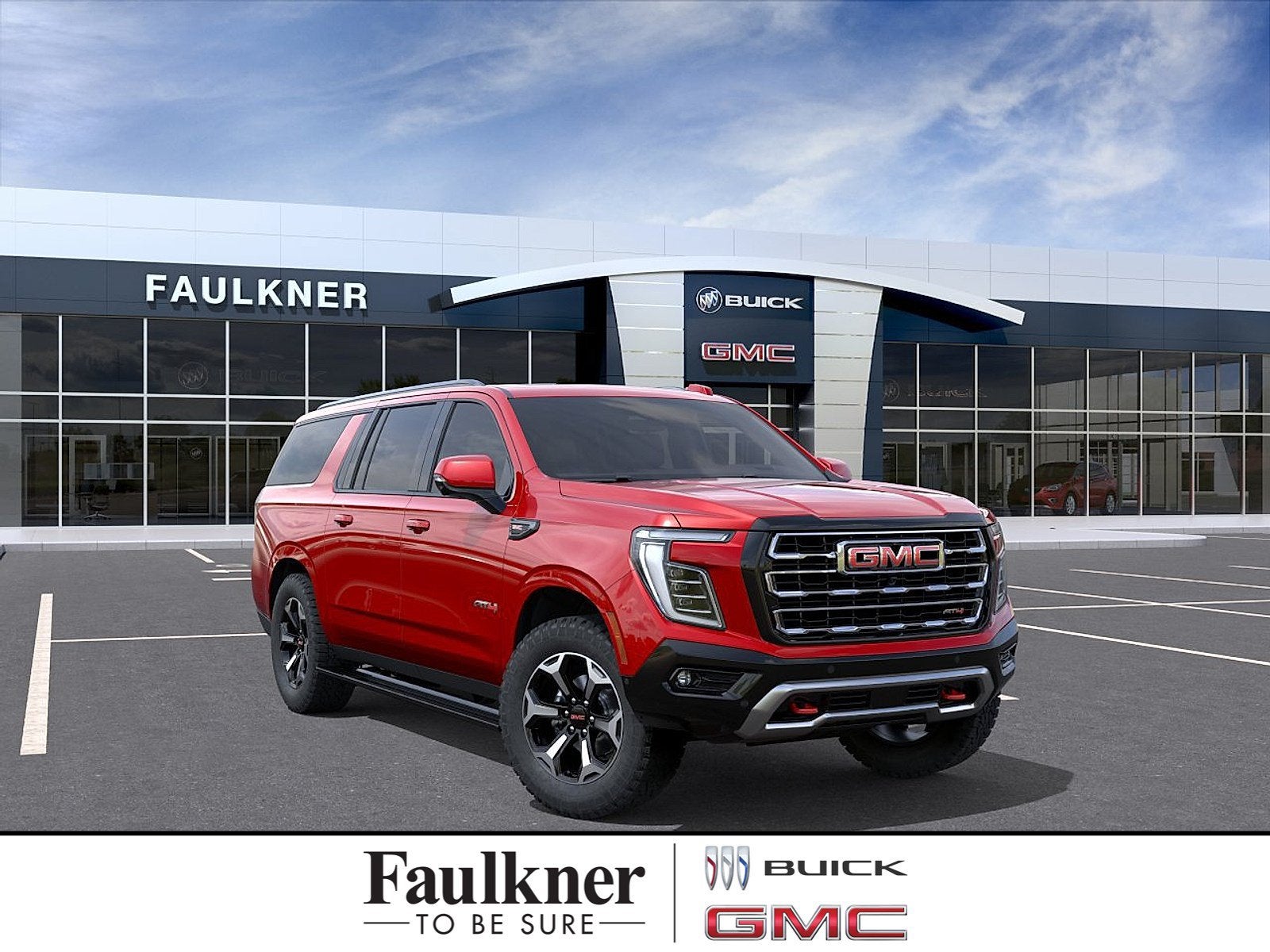 2026 GMC Yukon XL AT4 in Volcanic Red Tintcoat — front three-quarter view