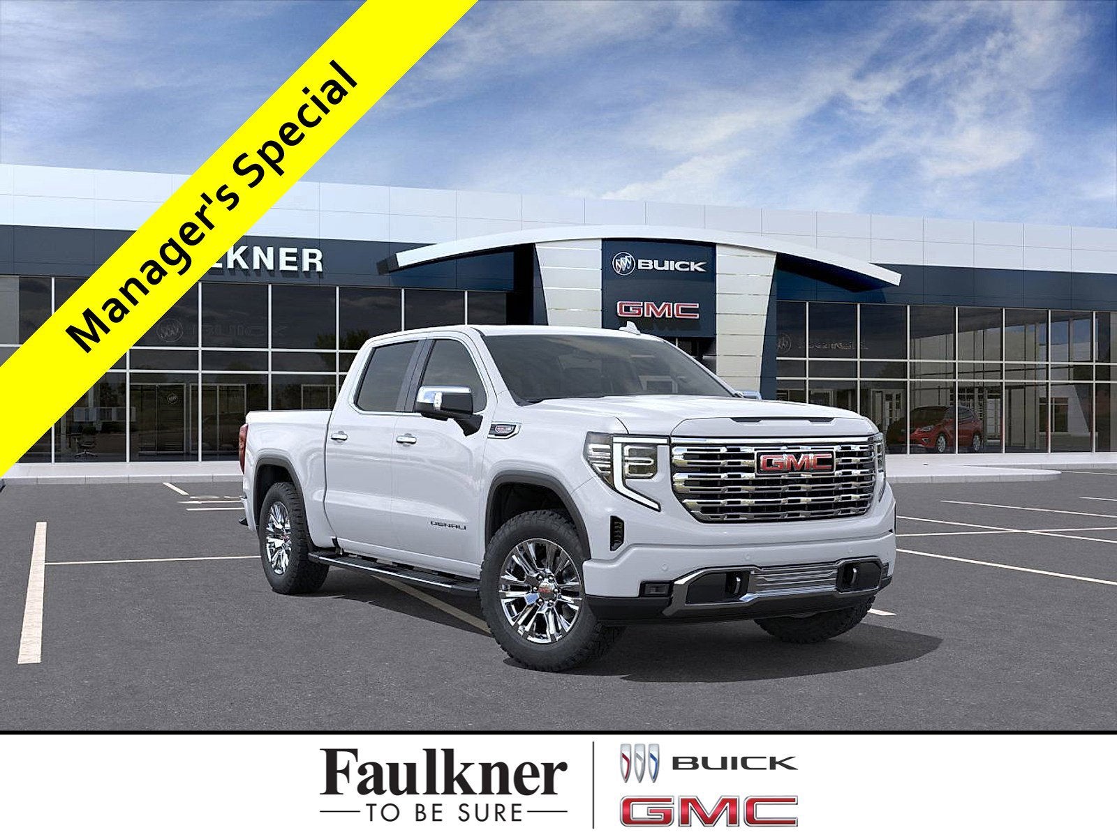 2026 GMC Sierra 1500 Denali in Glacier White Tricoat — front three-quarter view