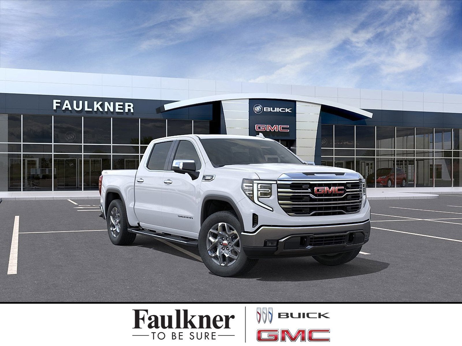 2026 GMC Sierra 1500 SLT in Glacier White Tricoat — front three-quarter view