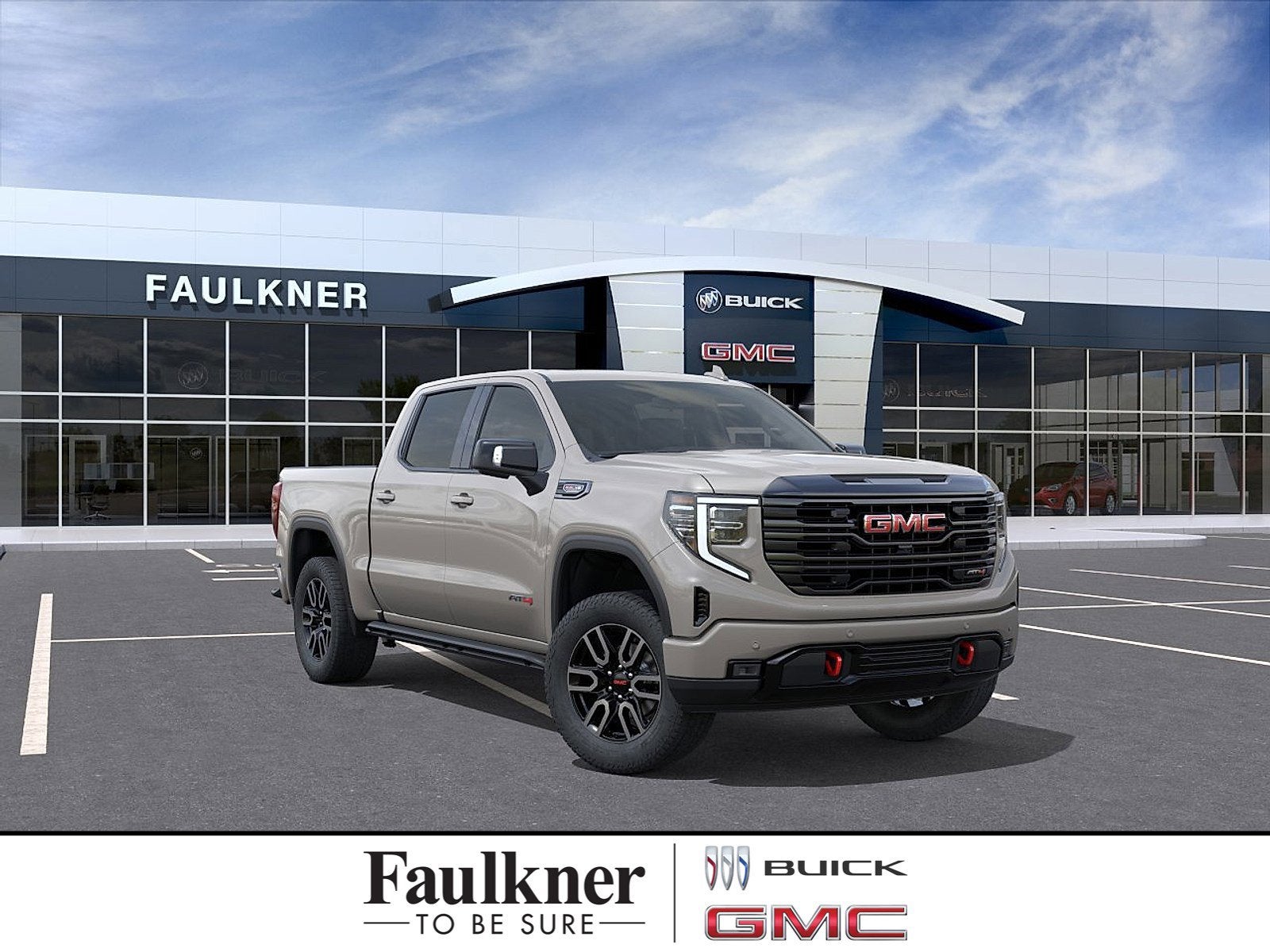 2026 GMC Sierra 1500 AT4 in Coastal Dune — front three-quarter view