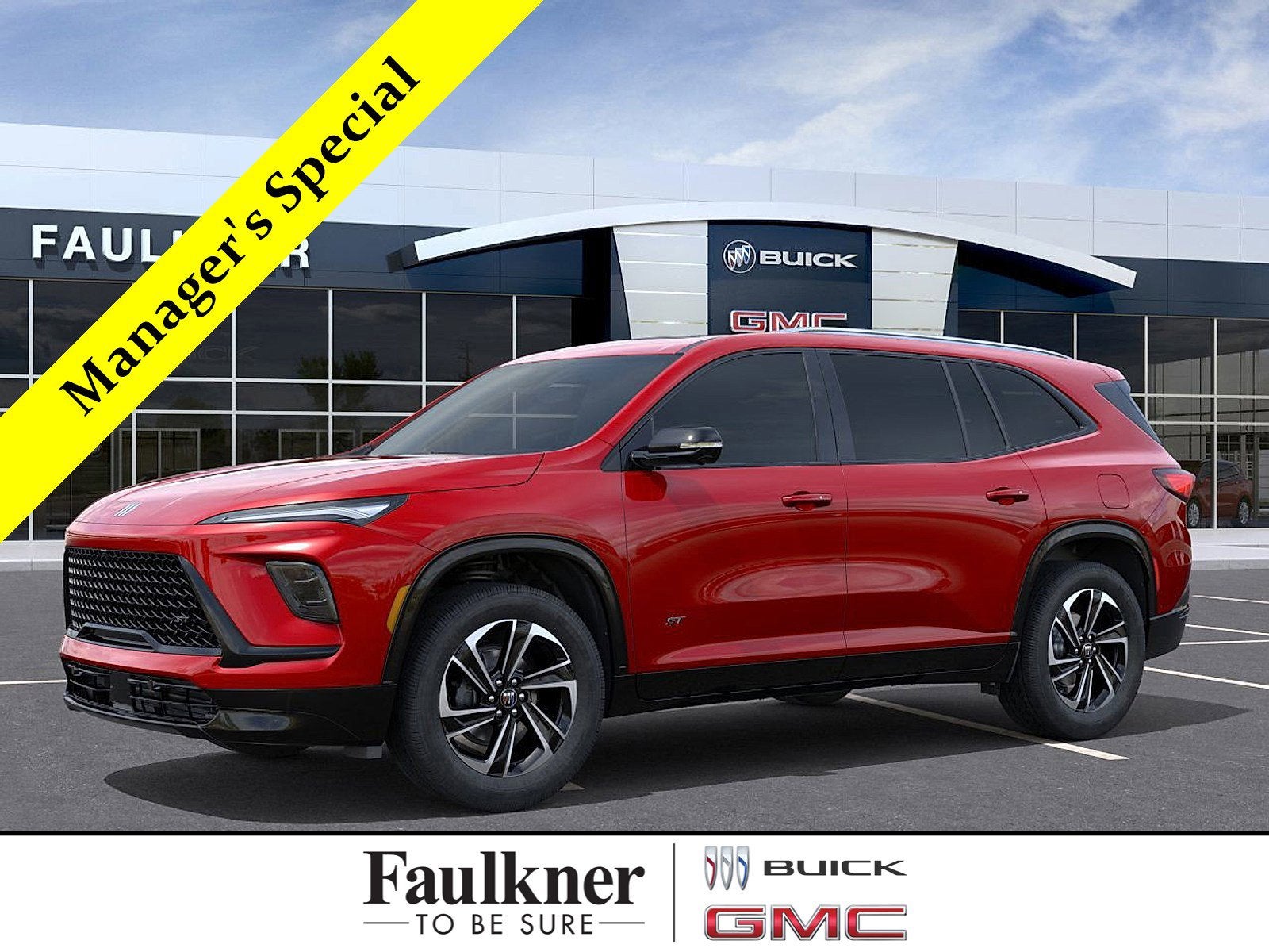 2026 Buick Enclave Sport Touring in Cherry Red Tintcoat — front three-quarter view