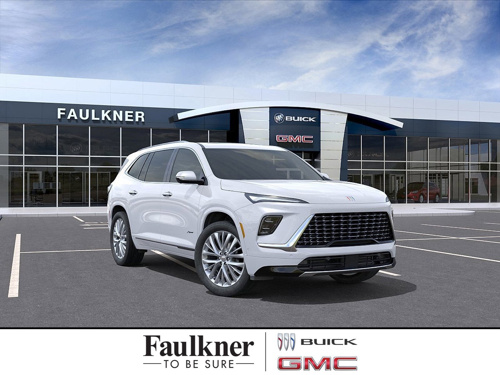 2026 Buick Enclave Avenir in Iridescent White Tricoat — front three-quarter view
