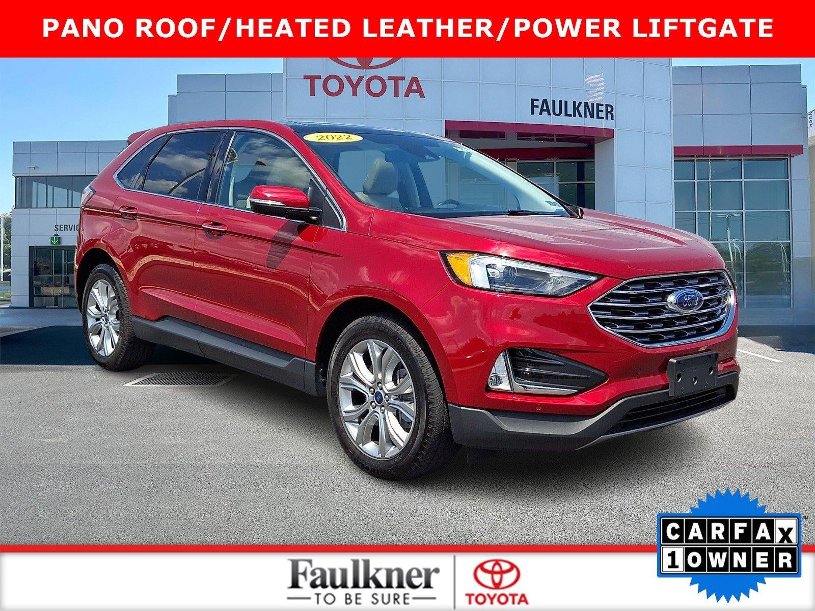 2022 Ford Edge Titanium AWD in Rapid Red Metallic Tinted Clearcoat — front three-quarter view