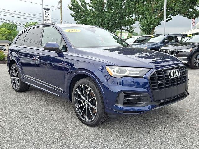 2021 Audi Q7 Premium Plus 55 TFSI quattro in Blue Metallic — front three-quarter view