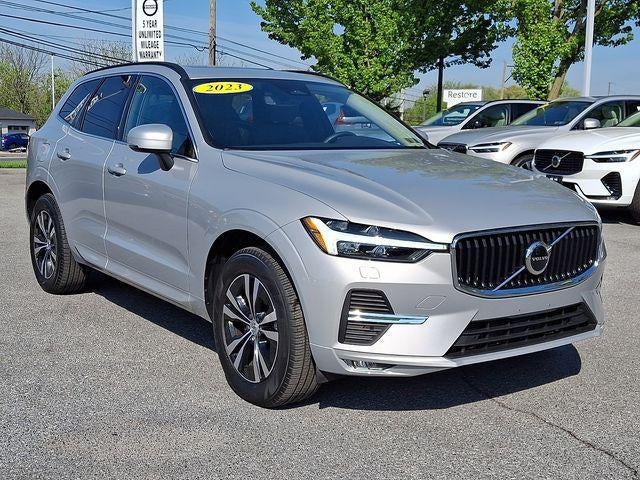 2023 Volvo XC60 B5 AWD Core in Silver Dawn Metallic — front three-quarter view
